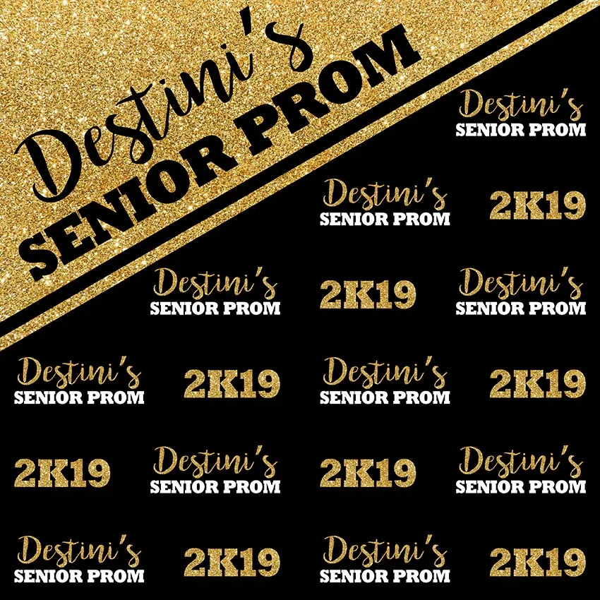 

10x10FT Gold Sequins Senior Prom 2K19 Black Repeat Custom Photo Backdrops Studio Backgrounds Vinyl 300cm x 300cm