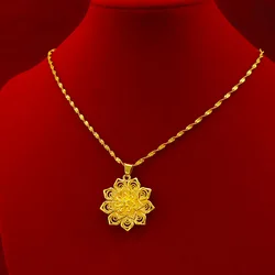 Necklaces for Women Big Hollow Flower Pendant Necklaces 24K Gold Plated Women Choker Necklace Anniversary Wedding New Jewelry