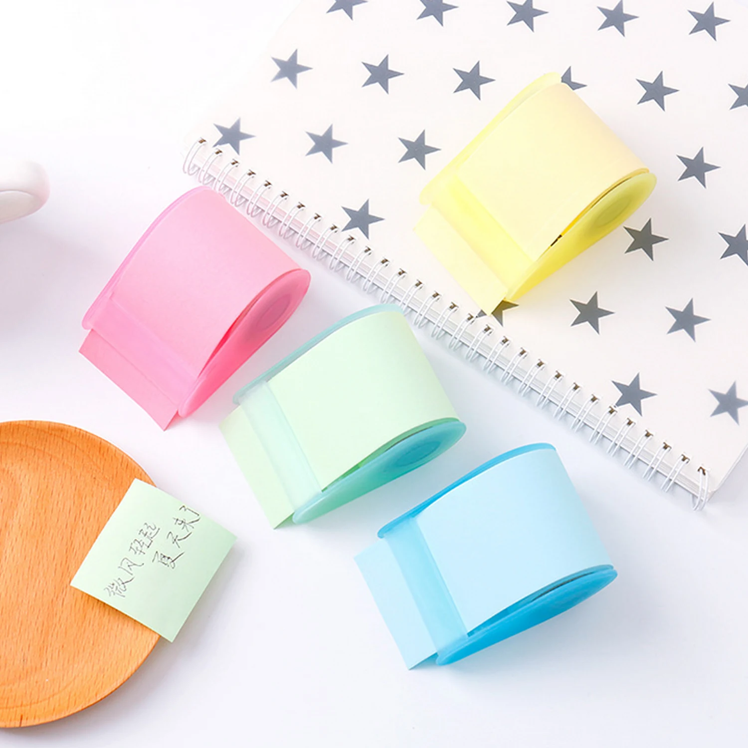 1 Roll Self Stick Sticky Notes Memo Pads Tape with Dispenser for Kids Adults Students Home Office School Supplies Random Color