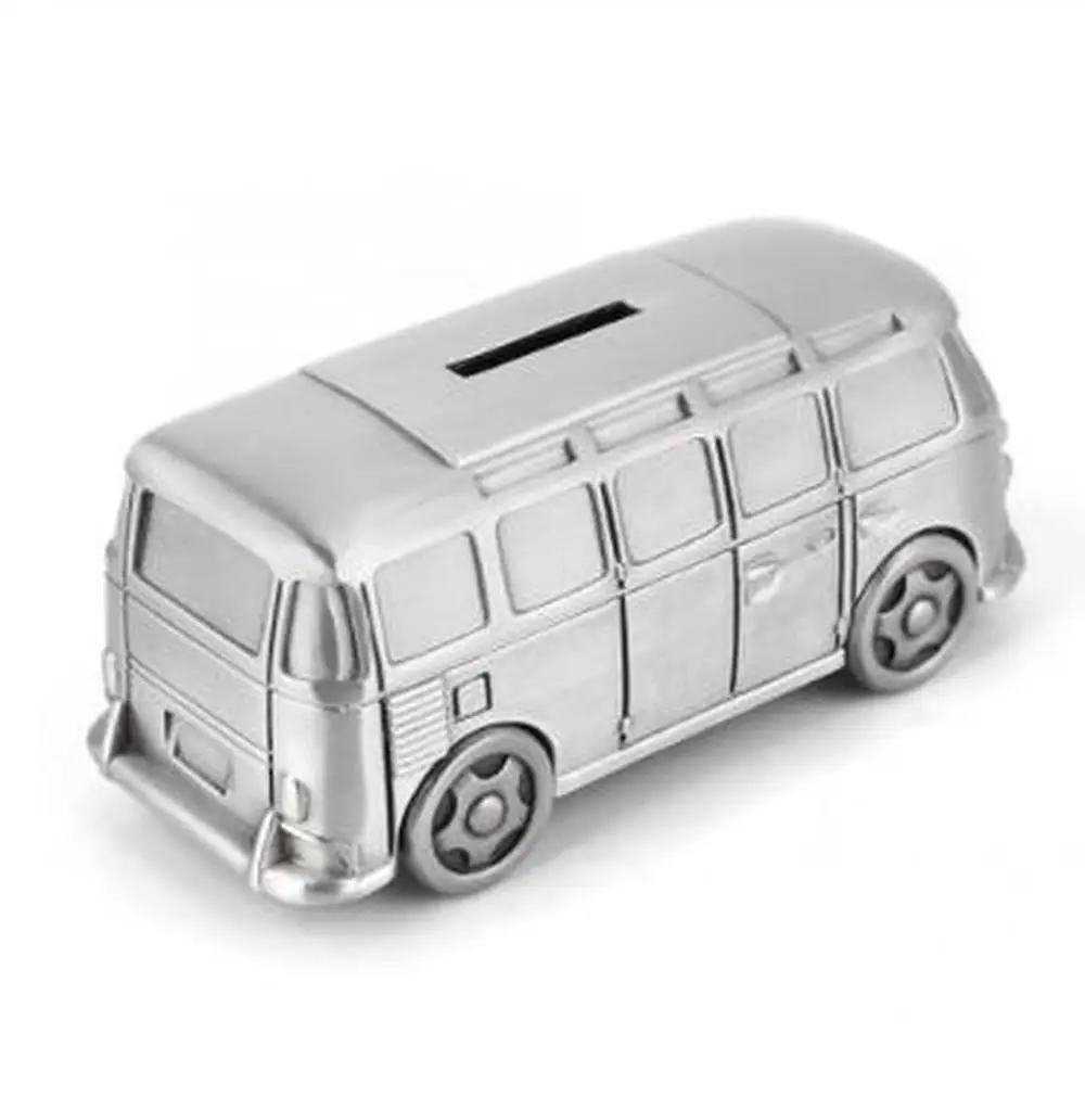 الرجعية المعادن الصبي ديناصور أصبع البنك لعبة سيارة عملة التوفير عيد ميلاد الحرفية هدية حافلة نموذج المال الآمن WF1021