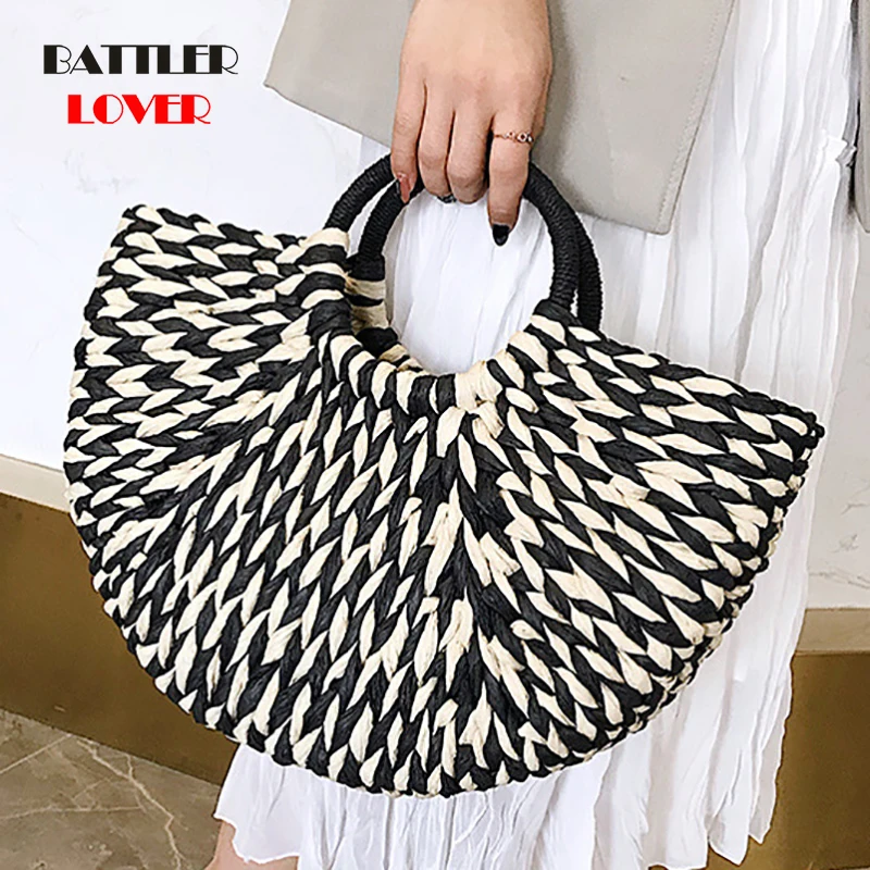 

Handbag Females Big Travel Vacation Totes Bamboo Handbag For Ladies Handmade Woven Straw Beach Bag Summer Women's Purse bolsa