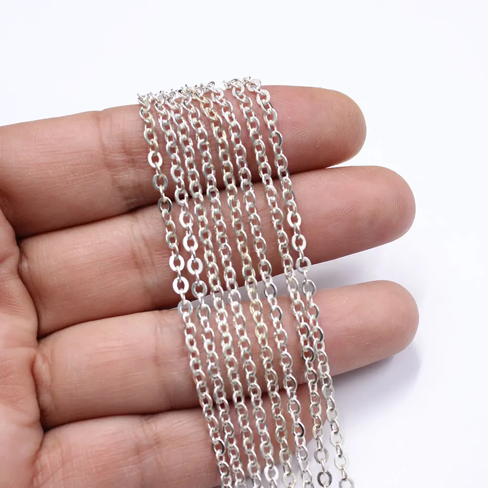 APDGG  5 Meters Tiny Silver color Copper Fashion Bezel Set Chain Paperclip Neck Chain Pearl Necklace Bracelet Earring Making DIY