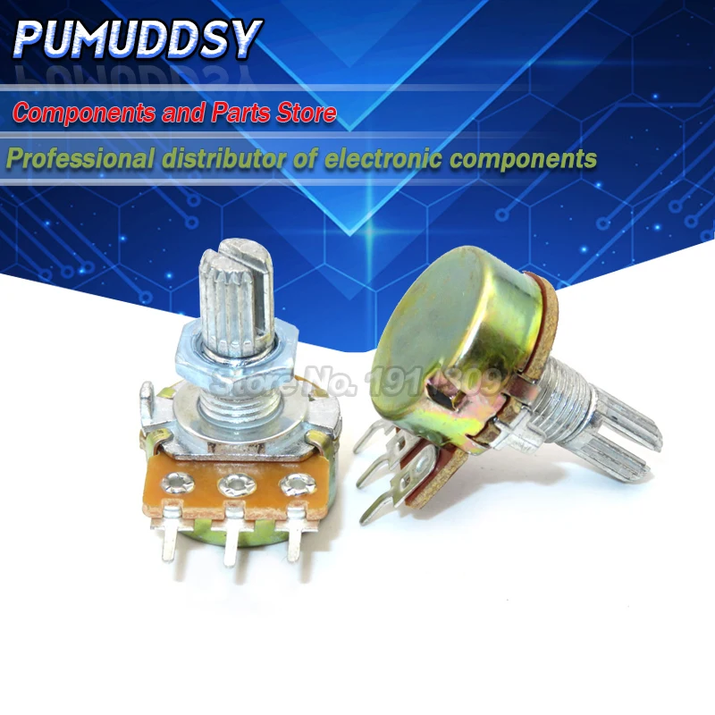 5PCS WH148 3pin B1K B2K B5K B10K B20K B50K B100K B250K B500K B1M Potentiometer 15mm Shaft With Nuts And Washers