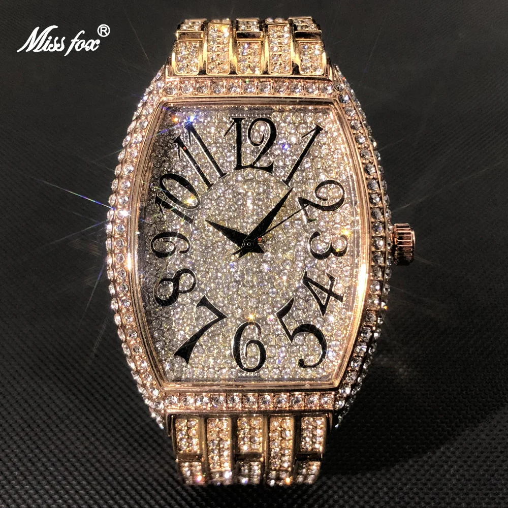 

MISSFOX 2021 New Men's Watches Luxury Diamond Rose Gold Quartz Watch Top Brand 30M Waterproof Big Dial Clock Mille Reloj Hombre