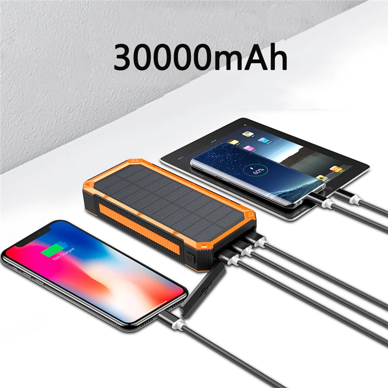 Portable Solar Charger Power Bank PD18W Fast Charging Waterproof SOS LED Light Powerbank for iPhone 15 Xiaomi Powerbank 30000mAh