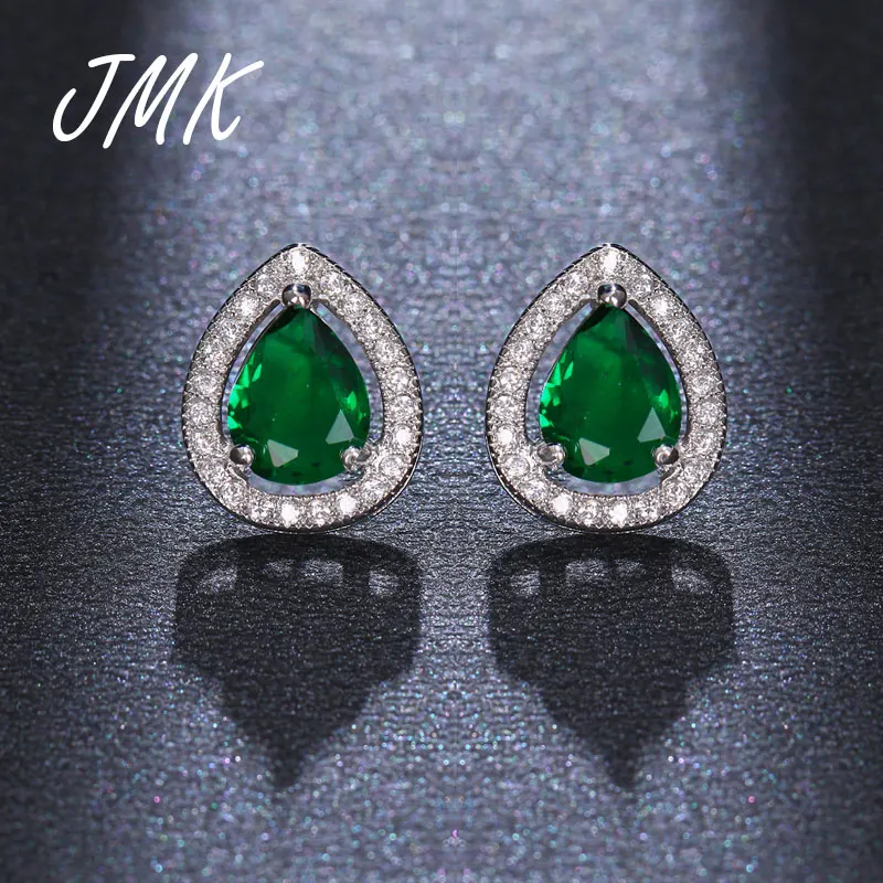 JMK Classic Water Drop Stud Earrings Zircon 4 Color High Quality Gemstone Fashion Jewelry For Women Bridal Birthday Party Gift