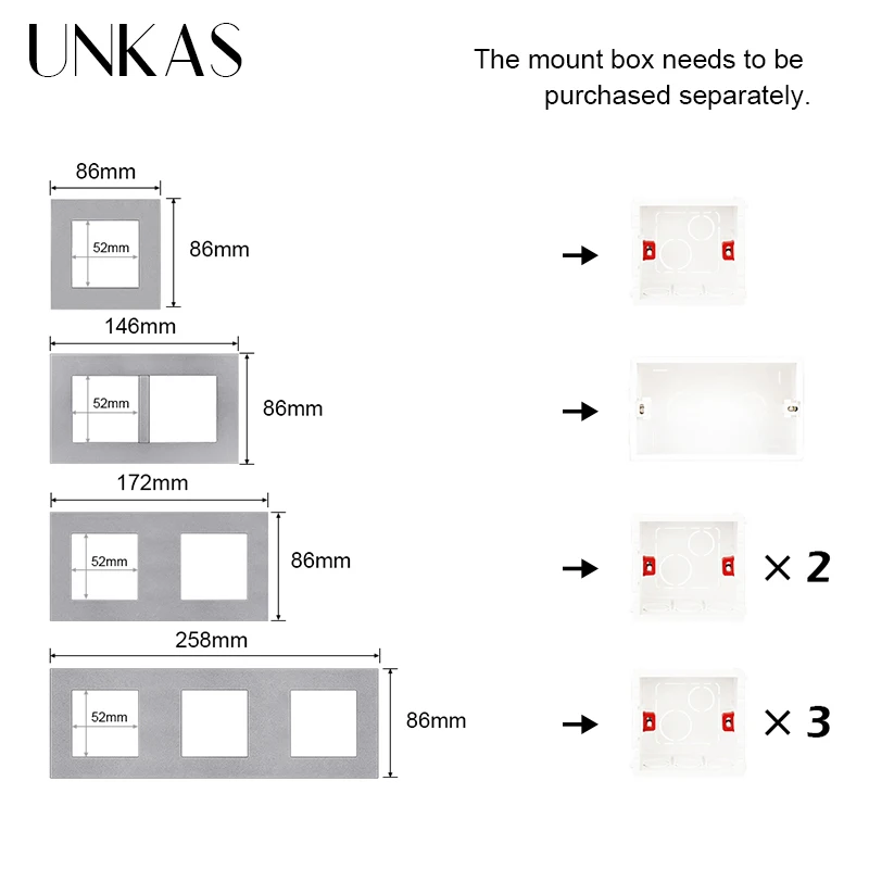 UNKAS Modules DIY Combination Free Matching French EU Socket USB Charger TV RJ12 Telephone RJ45 Computer Grey PC Plastic Panel