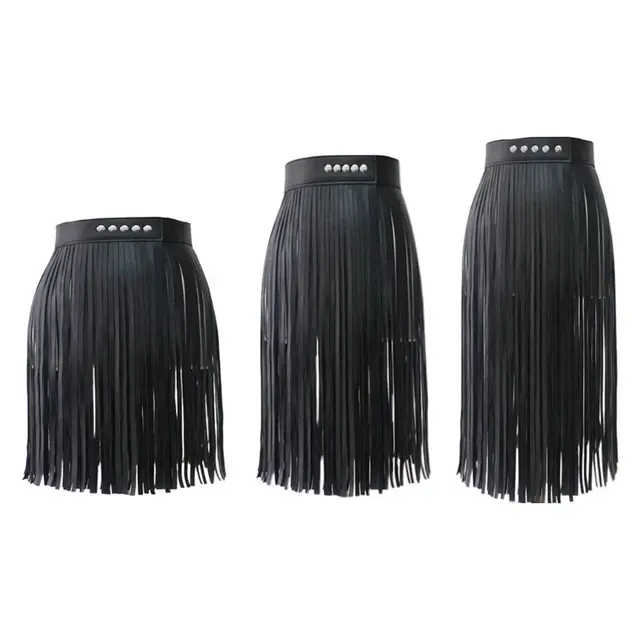 Damskie wysokiej talii Faux Leather Fringe frędzle spódnica szelki zatrzaski impreza okazji Halloween Punk Rock Clubwear