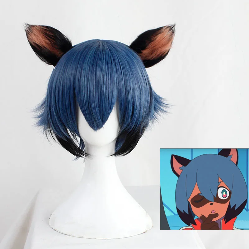 

BNA BRAND NEW ANIMAL Kagemori Michiru Cosplay Wig Blue Short Hair Synthetic Wig with Ears BNA Hair Wigs Halloween Role Play