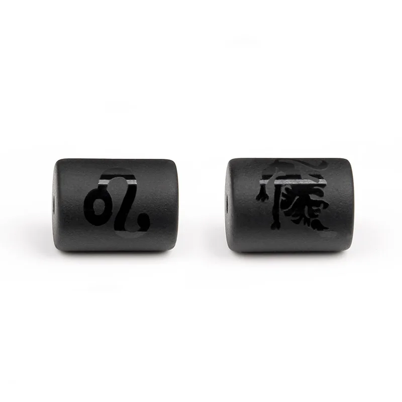 12 Zodiac Beads Charms Matte Black Onyx Constellation Beads Cylinder Pendant For DIY Making Jewelry Findings Bracelets Neckalces