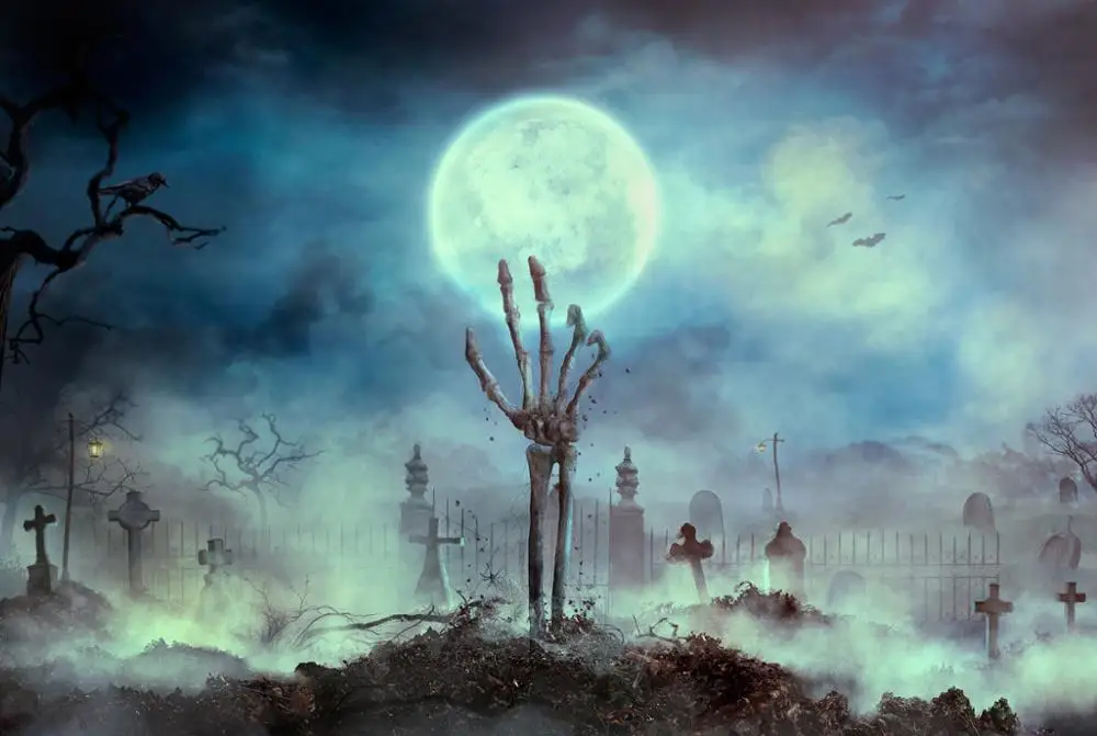 Capisco backgrounds for photography studio zombie hand withered tree tombstone full moon backdrop dark Halloween photocall