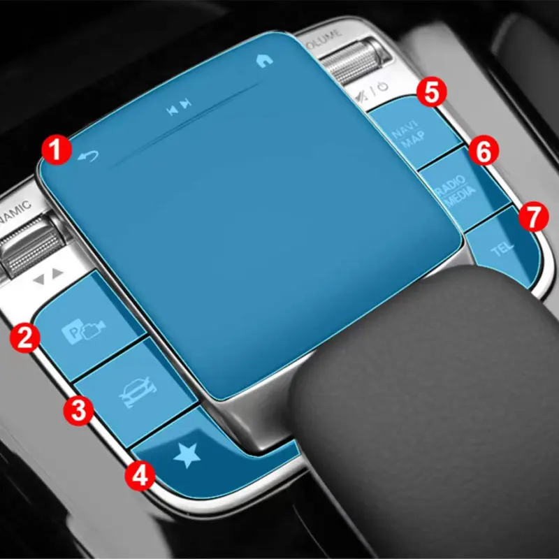 

For Mercedes Benz A B CLA GLE GLS GLB Class W177 V177 W247 C118 W167 V167 X167 X247 Car Sticker Center Console Media Button Mous