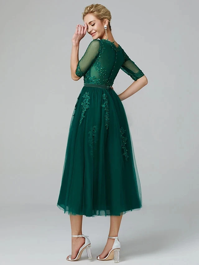 Robe De soirée Vintage verte/bordeaux, Illusion De cou, paillettes appliquées thé, longueur Tuell, Robe De bal