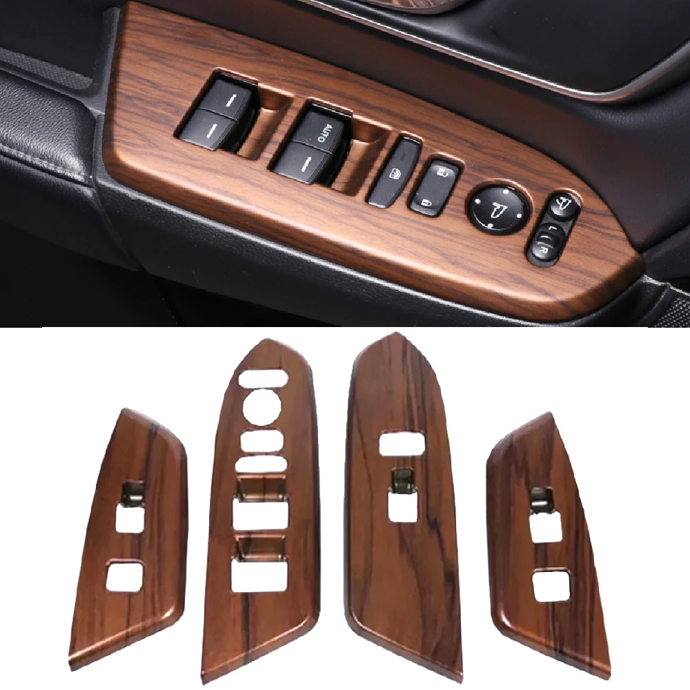 4Pcs Peach Wood Grain Window Lift Button Switch Panel Cover Frame Trim Fit For Honda CRV CR-V 2017- 2021 LHD Inner Accessories