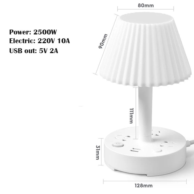 Power Strip+Table Lamp+Cellphone Holder Mutifunction 3 AC Outlets and 2 USB Charging Ports 2500W/10A Overload Protection