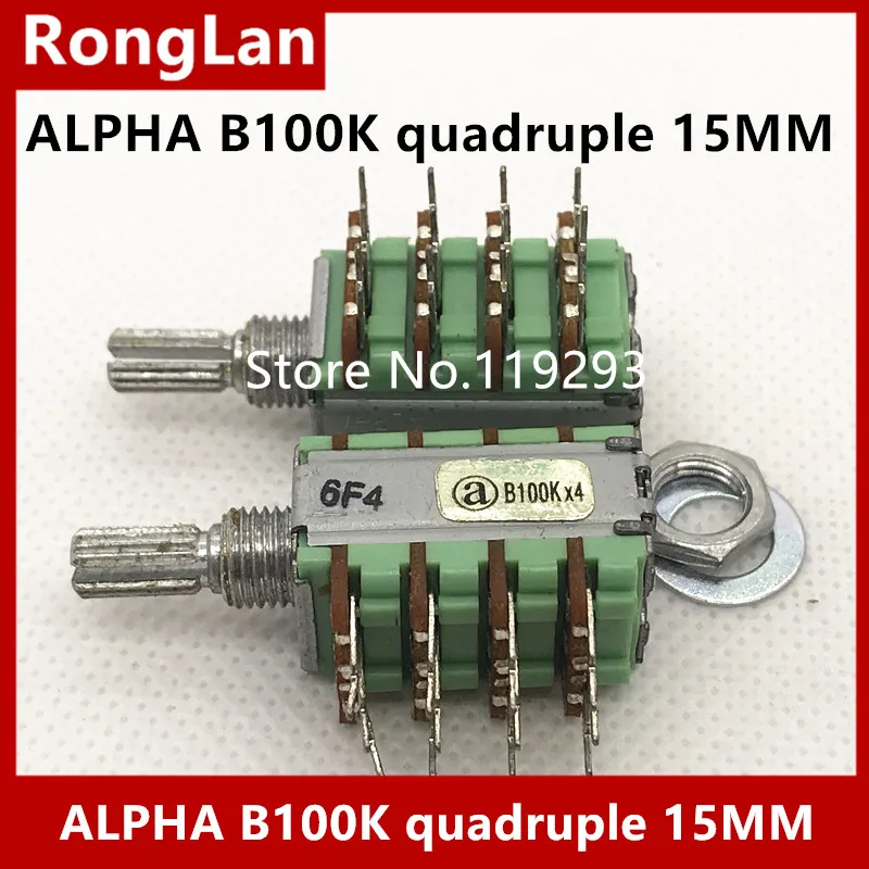 ALPHA RD124F Potentiometer switch B5K B20K B100K A10K quadruple potentiometer shaft 15MM/20MM-10PCS/LOT