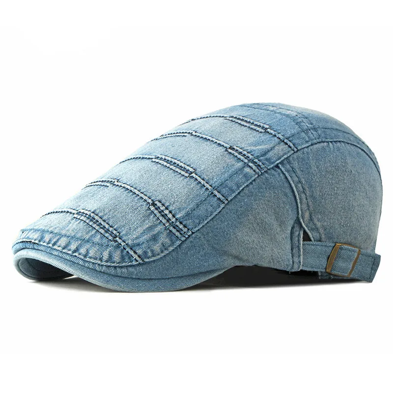 Spring Summer Solid Color Newsboy Caps Men Cotton Washed Denim Flat Peaked Cap Women Painter Beret Hats 31