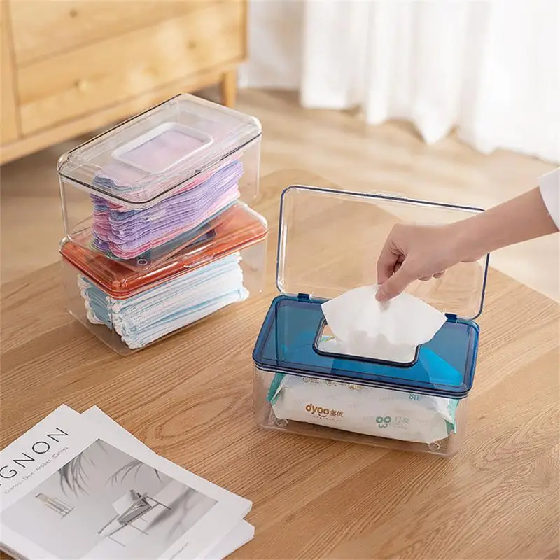 

Modern Simple Wipes Storage Box With Spring Multifunctional Transparent Storage Box Mask Box Household Living Room Tissue Box