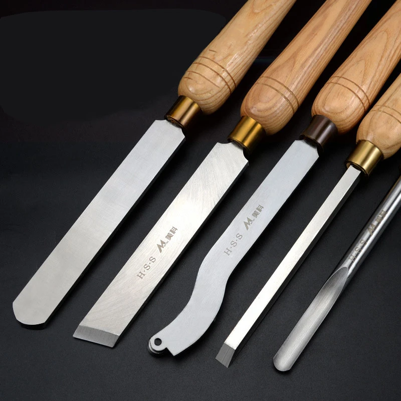 Woodworking HSS Lathe Carving Tool 5pcs 8pcs High Speed Steel Turning Tool Set Quality Wood Handle High Hardnees Lathe  Knife