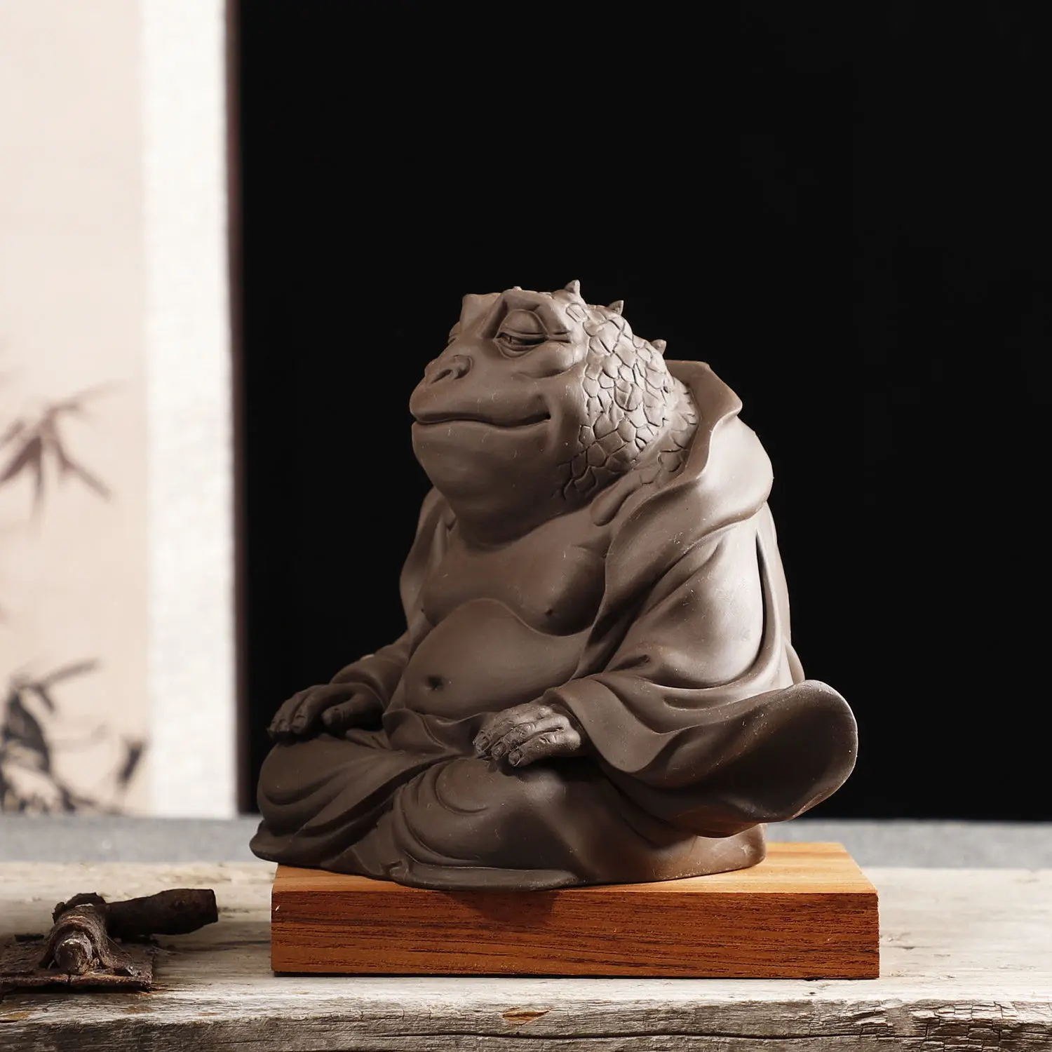 

Purple Clay Tea Pet Hand-made Purple Clay Toad Tea Pet Attract Wealth Toad Fairy To Raise Tea Platform Sculpture Zen Decoration