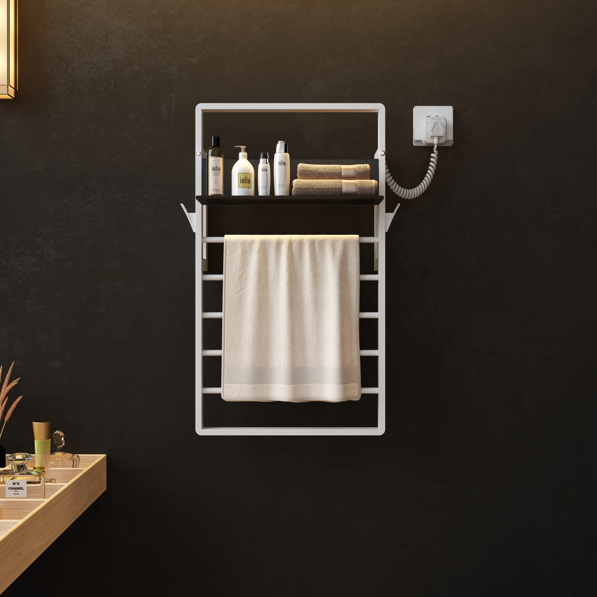 towel warmer electric for bathroom without drilling, electric towel rack stainless steel, heated towel rack for bathroom