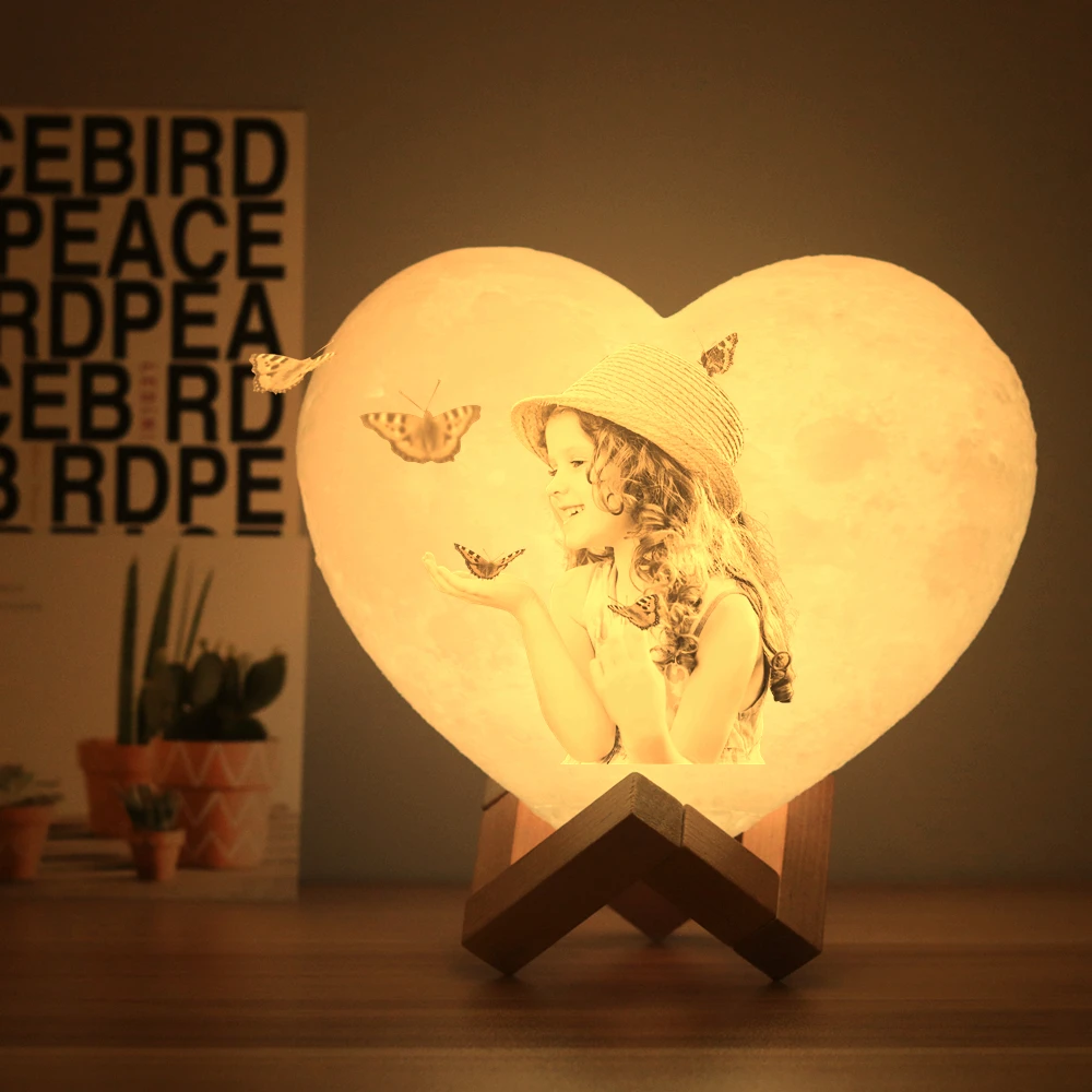 Personalized Custom Moon Lamp 3D print Heart Night Light Rechargeable Photo & Text Customized Lamp Lights LED Moon Light Gift