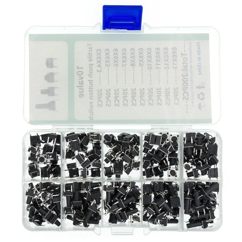 10 Wartość = 200 sztuk 6 * 6 Przełącznik taktowy Zestaw przełączników dotykowych, wysokość: 4,3 MM ~ 13 MM DIP 4 P Mikroprzełącznik 6x6 Przełącznik kluczykowy