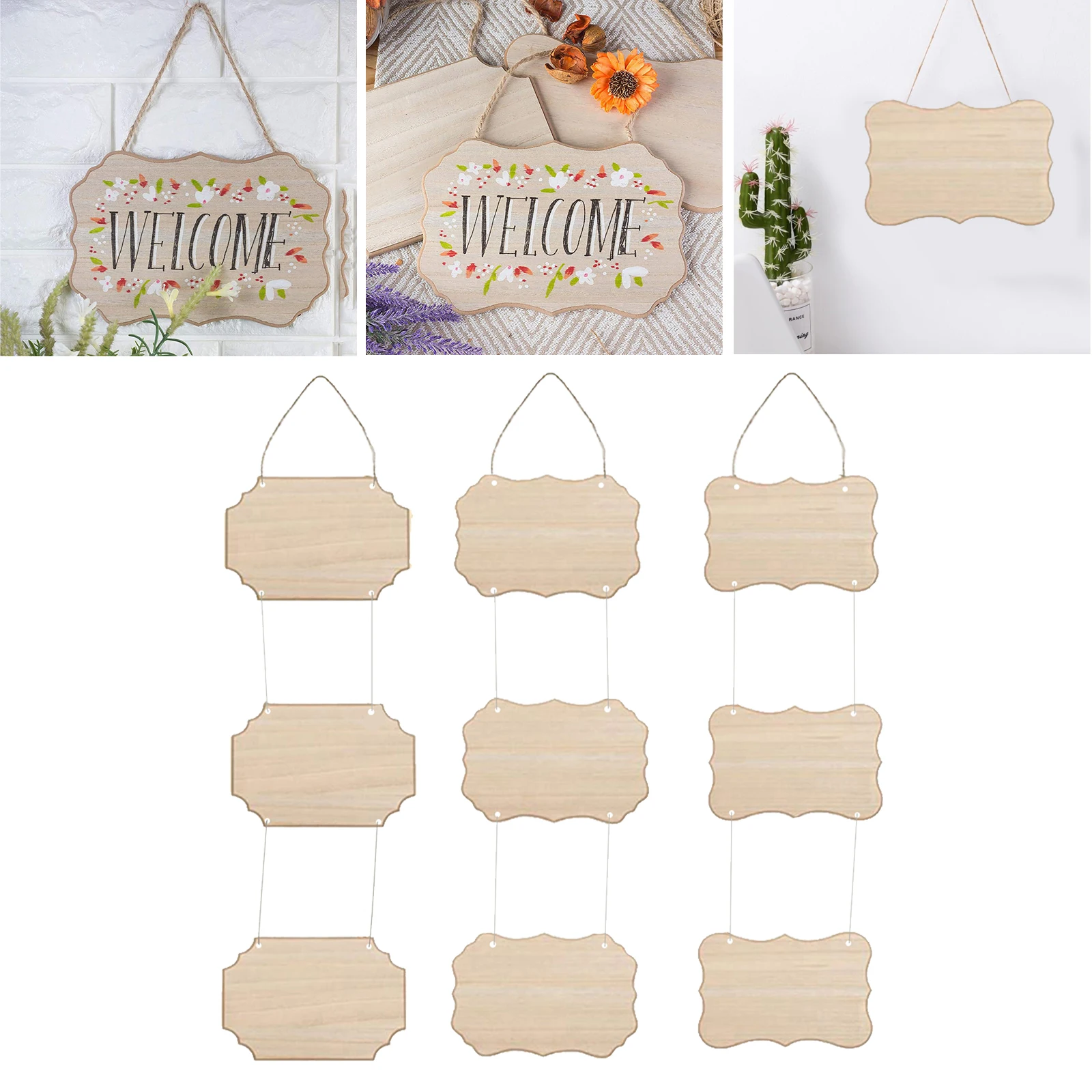 9Pcs/Set Nature Blank Wood Plaque for Hanging Sign DIY Wooden Message Board Painting Rustic Wedding Home Decor Wood Sign Plaque