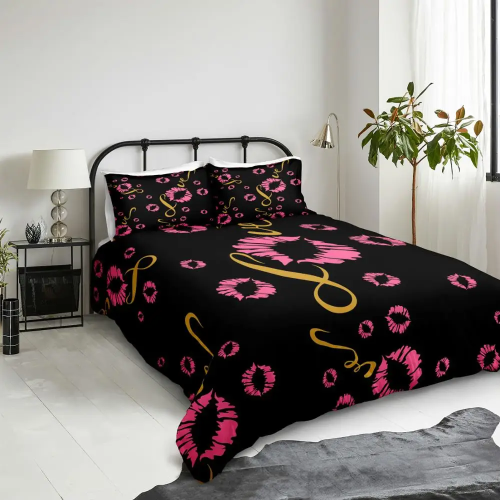 Sexy Lips Bedding Set Beautiful Red Glitter Duvet Cover Set Kisses Bedclothes Fashion Home Textile Queen King for Girlfriend