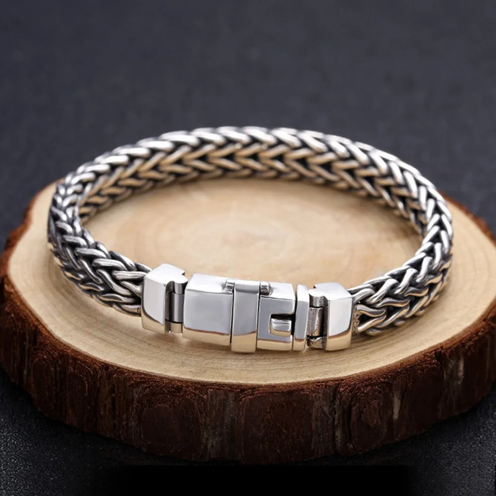 BOCAI New Solid s925 Silver Men's Bracelet Fashion Punk and Personality Handmade Buckle Retro Ethnic Style Free Shipping