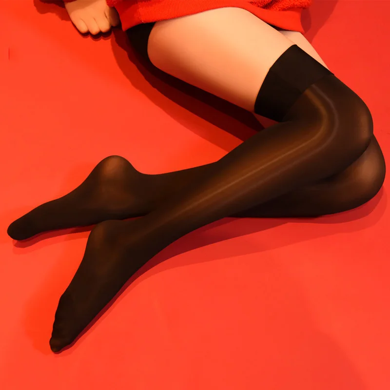 New Sexy Women Oil Shiny High Elastic Thigh-high Stockings 8D See Through Lingerie Knee Stockings Medias Night Club Candy Color