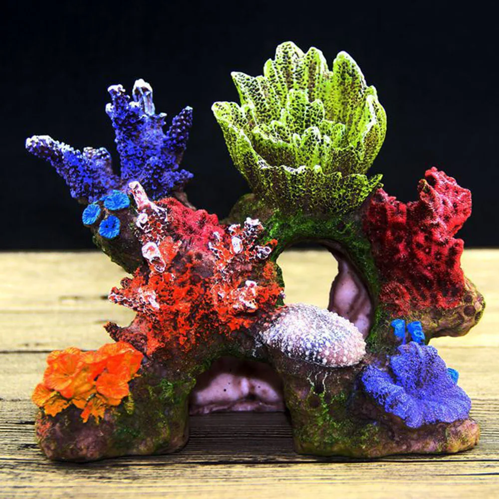 Resin Coral Plant Shell Reef Mountain Aquarium Ornament Fish Tank Cave Decor