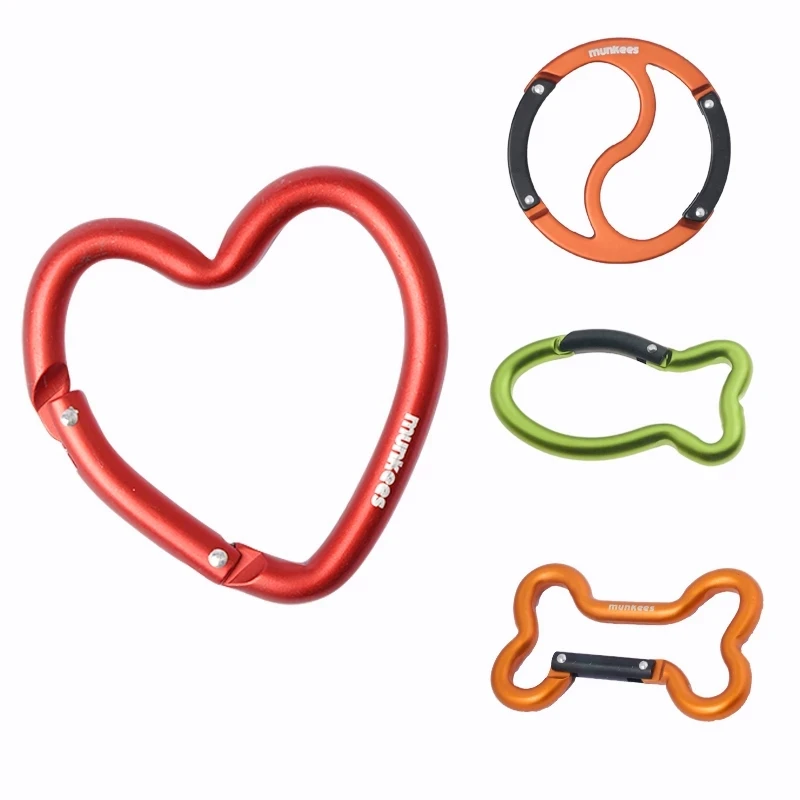 Aluminum Carabiner Heart Fish Bone YinYang Keyring Chain Bottle Hanger Backpack Tool Buckle Clip Durable Outdoor Gear Christmas