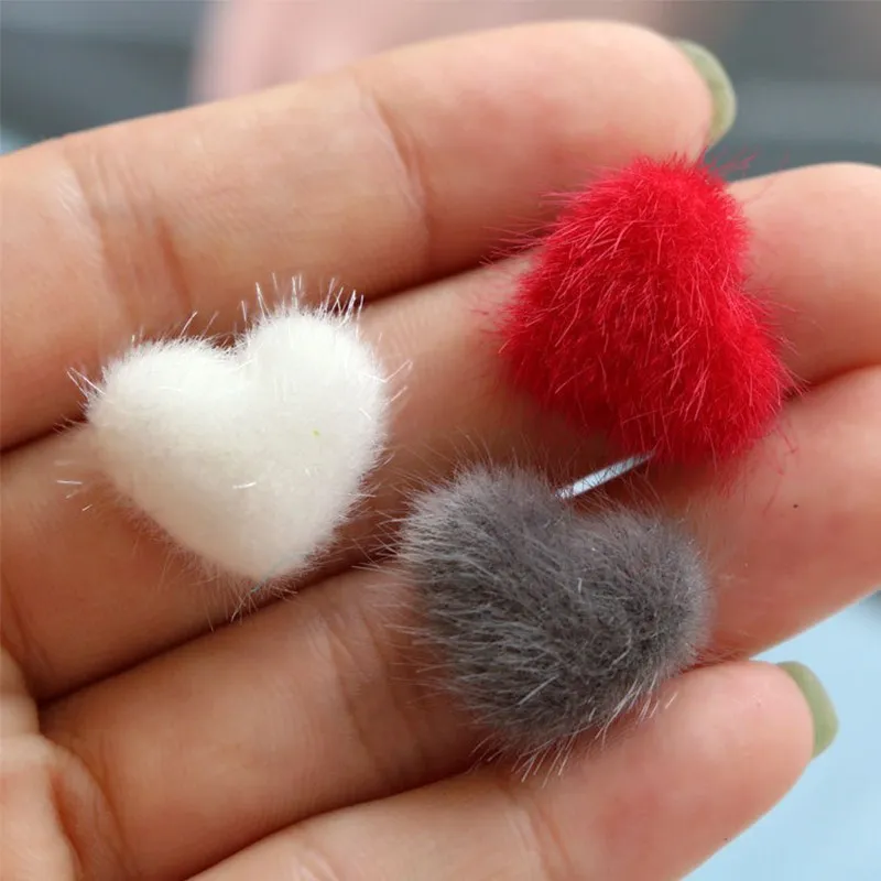 30Pcs Love Heart Pompon Ball Patch Women DIY Earrings Jewelry Making Crafts Material Multicolor Clothing Decoration Supplies