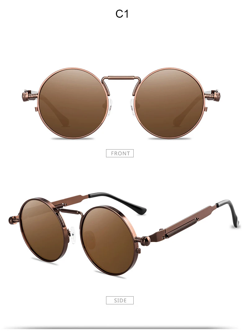 Metall Steampunk Sonnenbrille Männer Frauen Mode Runde Brille Marke Design Vintage Sonnenbrille Hohe Qualität UV400 Brillen – Detail 7