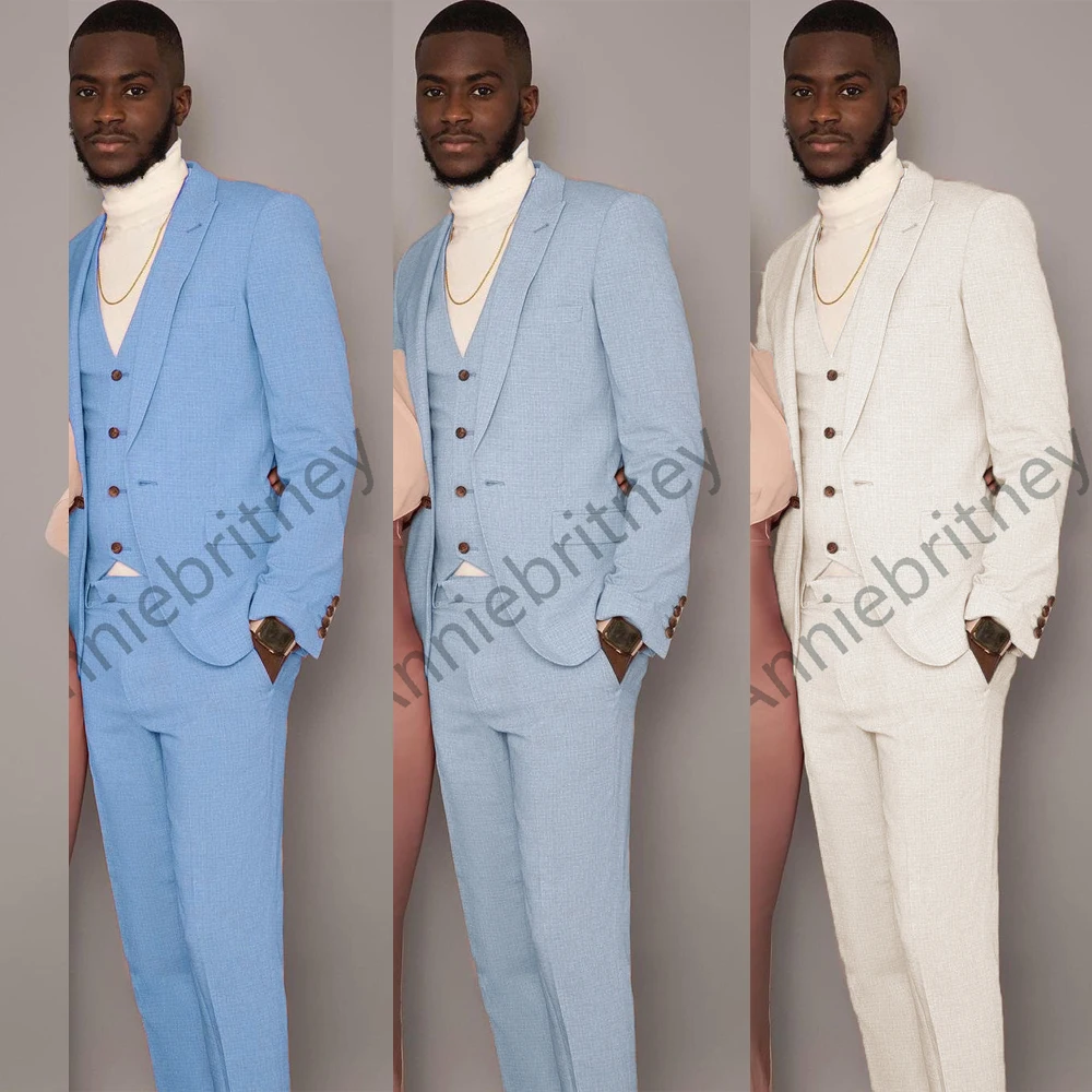 

(Jacket+Pants+Vest) Tailor-Made Men Linen Male Suit 3 Piece For Man 2021 Groomsman Wedding Loose Slim Fit Custom Made