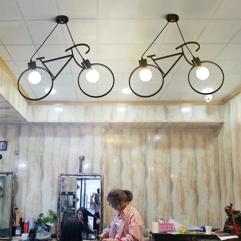 Imagem -05 - Luzes Pingente de Ferro Industrial do Vintage Bicicleta Hanglamp para o Quarto Sala Jantar Barra Decoração E27 Luminária Suspensão Loft Luminárias