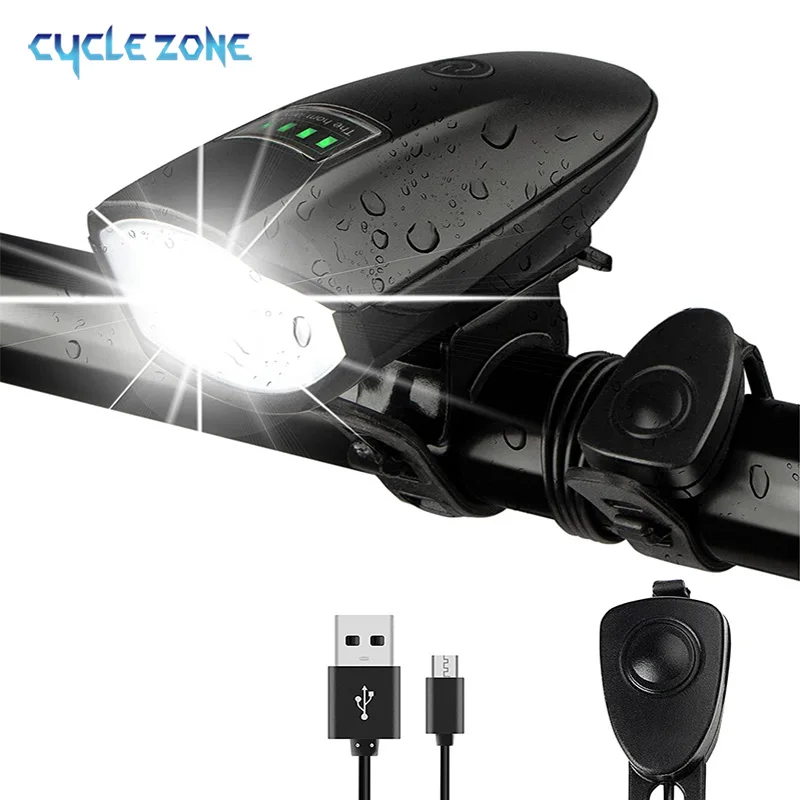 Bike Lights Set with Horn 1400LM USB Rechargeable Bicycle Headlight & Tail Lights Waterproof 3 Lighting Modes Fits All Bicycles