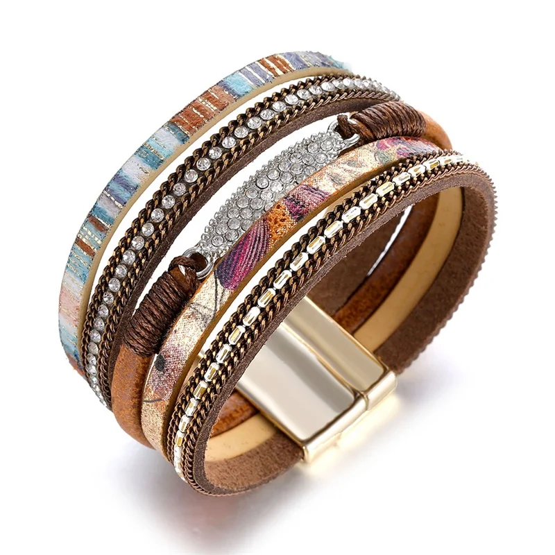 IFMIA Boho Crystal Leather Fashion Bracelets Woman 2019 Ladies Bohemian Multilayer Wide Wrap Bracelets &Bangles Female Jewelry