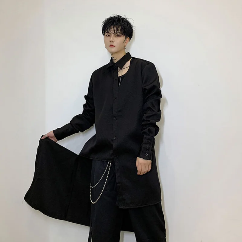 

Men's Long-Sleeve Shirt Spring And Autumn New Asymmetrical Personality Hip Hop Street Fashion Men's Casual Loose Oversized Shirt