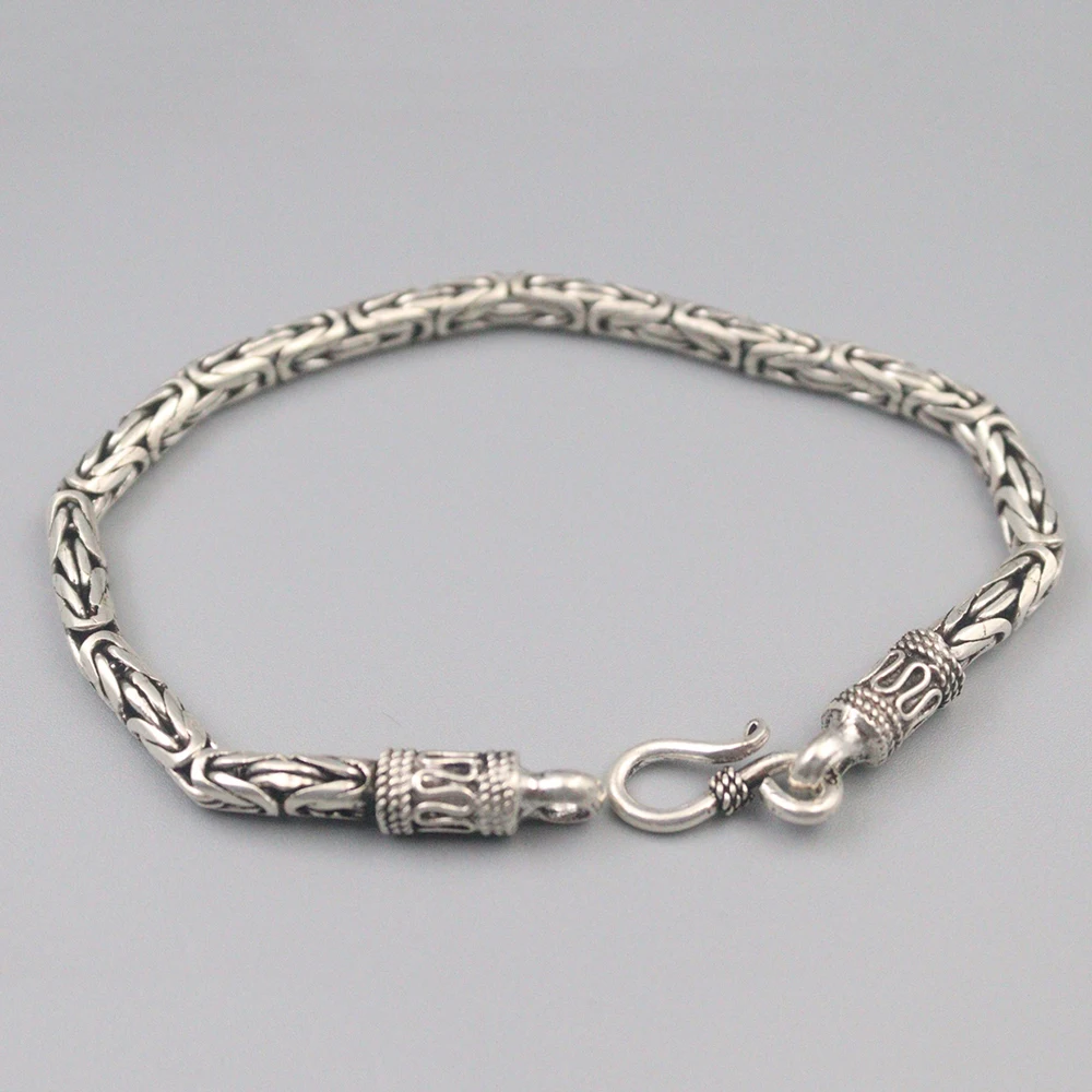 

Fine Pure 925 Sterling Silver Bangle Men 4mm Weave Figure Link Bracelet 21cm/8.26inch 22-24g