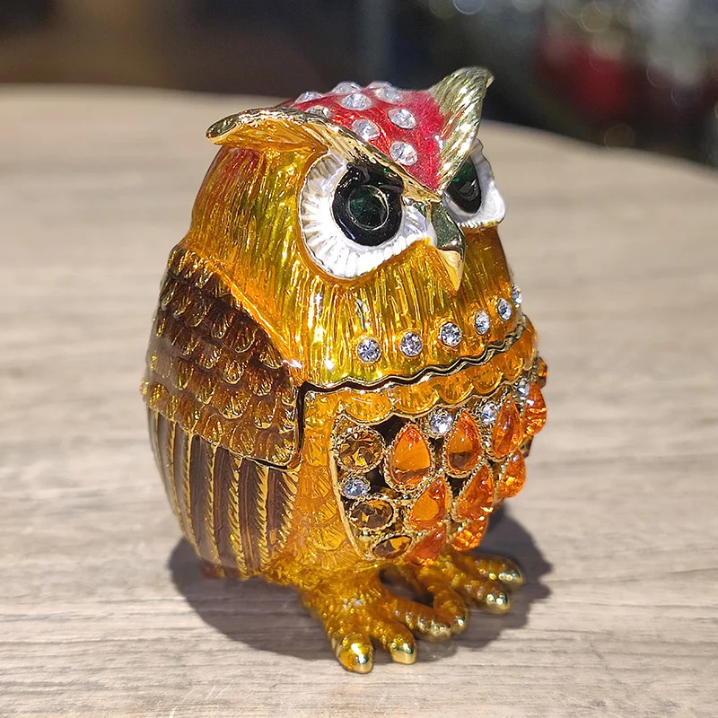 Ring Jewelry Owl Art Lovely Crafts Decoration Metal Ornaments Enamel Storage Box Container Creative Gifts Room Modern