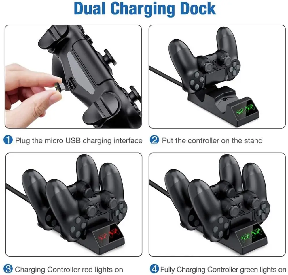 PS4 Controller Charger Station Dual USB Charging Station for PS4/PS4 Pro/PS4 Slim Controller  Fast Charging Dock & LED Indicator