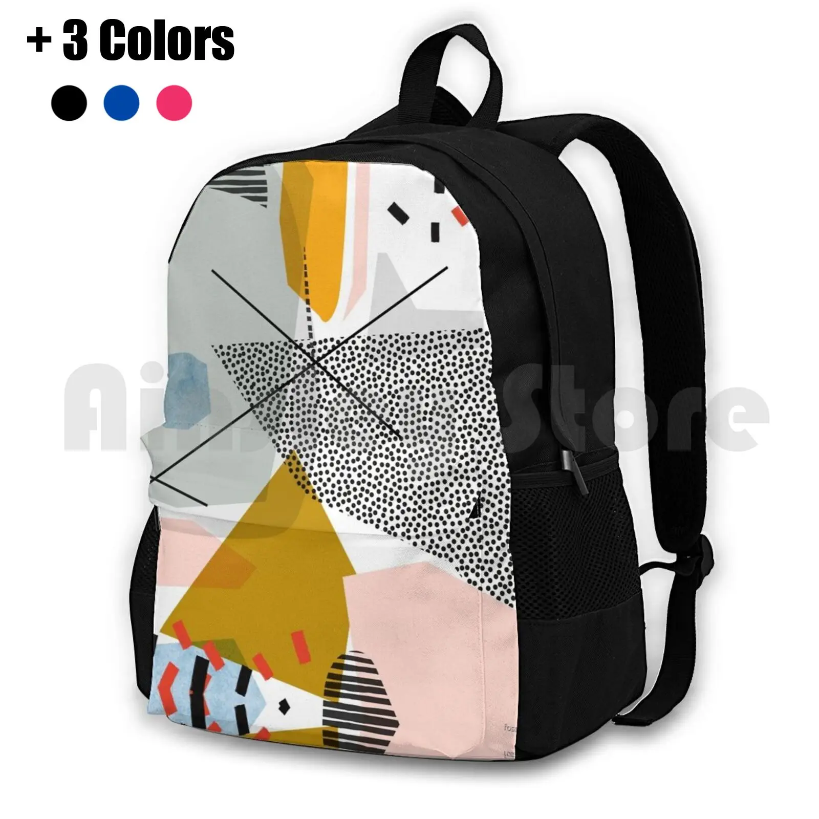 A Collage Beginning With F / Abstract Retro Outdoor Hiking Backpack Waterproof Camping Travel Mid Century Modern Graphic