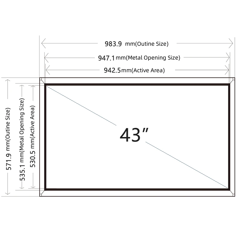 Imagem -02 - Touch Screen Overlay Kit sem Vidro Touchscreen Frame Multi ir 20 Pontos de Toque 43