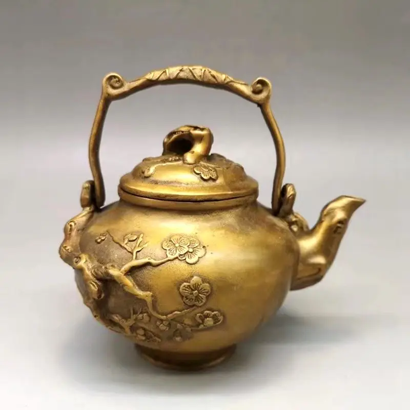 Vintage China Qing Dynasty Qianlong Period Flagon Plum Bossom Wine Pot Copper Teapot