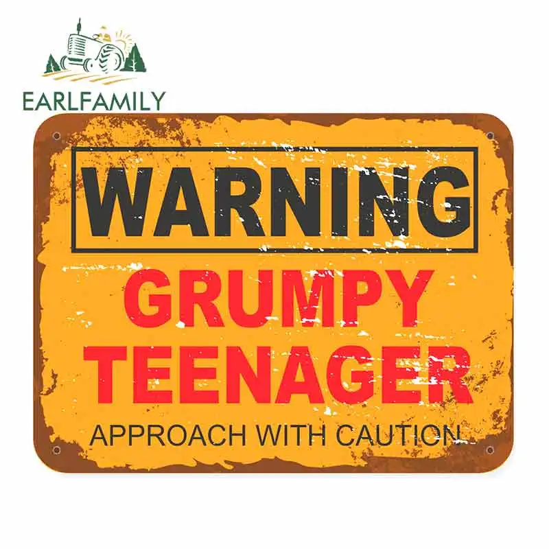 EARLFAMILY 13cm x 10cm Car Sticker Grumpy Teenager Warning Sign Vinyl Sticker Laptop Boys Joke Gift Graphic