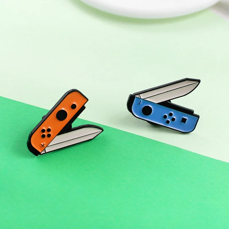 New blue orange color scissors button life supplies metal simple design creative knife enamel pin shirt jewelry brooch