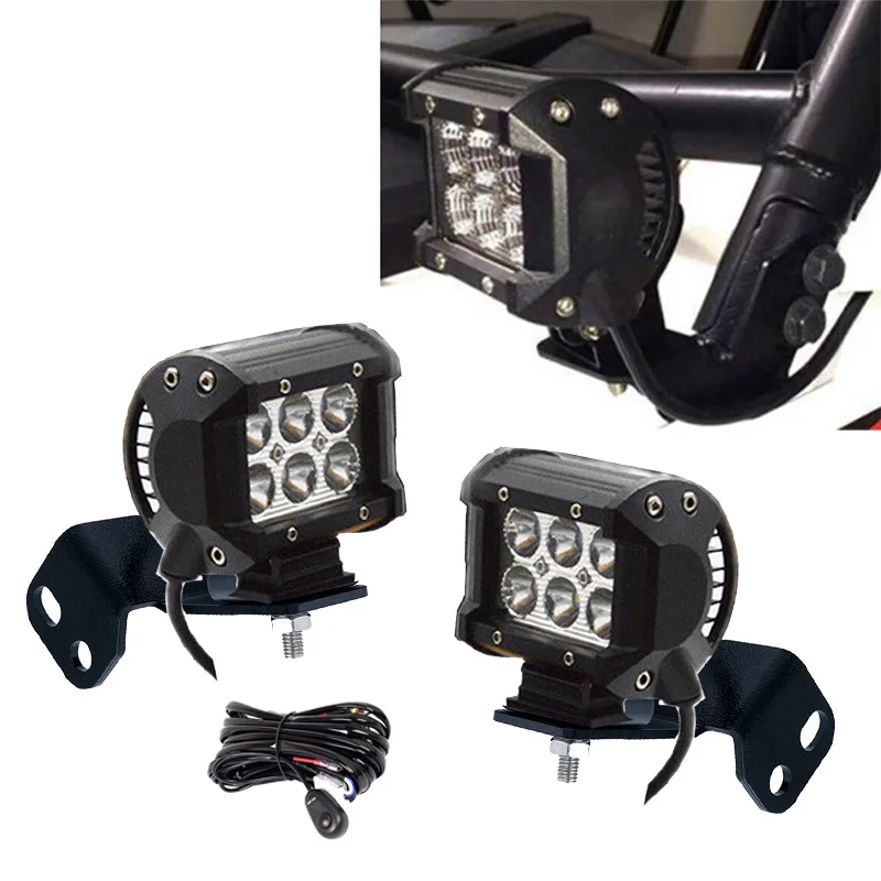 2X 18W LED Work Light Pod w/Left & Right Side Pillar Mounting Bracket for 2014-2021 Polaris RZR XP 1000 & 2015-2021 RZR 900