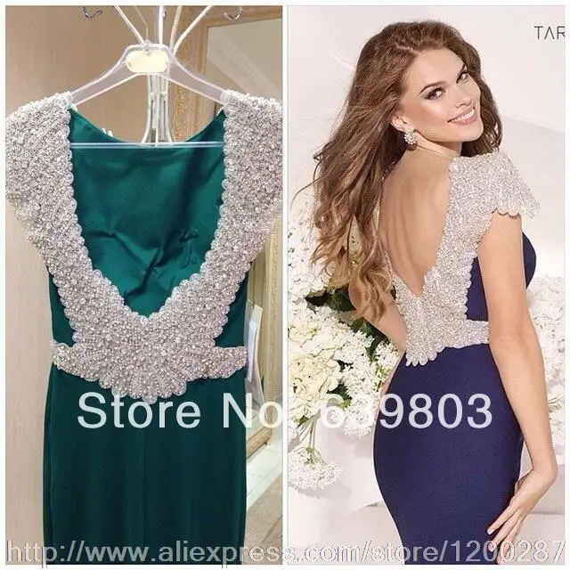 Tarik Ediz-vestido de fiesta verde con cuentas brillantes, manga corta, hombros descubiertos, longitud completa, vestido de noche